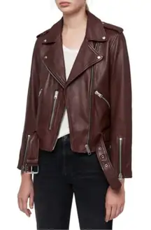 ALL SAINTS Balfern Biker Jacket in Deep Berry Red Size‎ 4 NWT