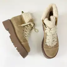 Steve Madden Reyen Lace Up Lug Sole Platform Boots Tan Oatmeal Suede Size 9