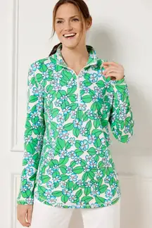 Talbots Cozy Crush Half Zip‎ Pullover Floral Fields 1/4 Zip Top Shirt Casual Med