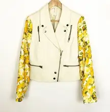 MURAL Cream and yellow floral Moto jacket Size M