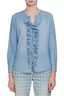Isabel Marant Étoile‎ Liz Zip-Front Ruffled Denim Chambray Blouse Size 38 US 6