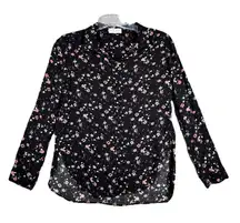 Bella‎ Dahl Shirt Womens Medium Black Pink Dark Floral Flowers Button Up Cottage