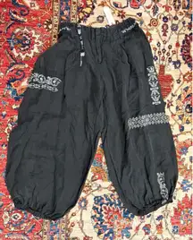 Anthropologie Embroidered Linen Blend Balloon Pants Black XS NWT Boho Chic