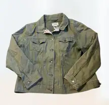 L.L. Bean Denim Jacket Small Green Floral Utility Canvas Trucker Jacket Womens L