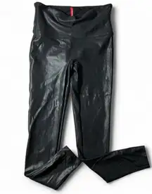 Spanx Faux Leather Leggings Large L/G Black Shiny High Waist Tights Pants