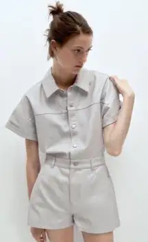 Zara silver denim short romper 