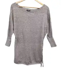 Express Metallic Silver Striped Sweater Dolman 3/4 Sleeve Scrunch Tie Size XS