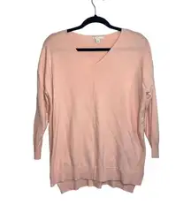 Light Pink Front Seam V-neck 3/4 Sleeve Sweater