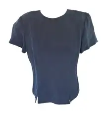 Dana Buchman‎ NWT 100% Silk Dark Navy Short Sleeve Button-up Back Blouse Size 6