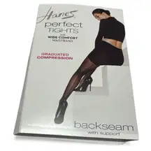 Hanes Black Graduated Compression Tights Small NEW back seam detail control top