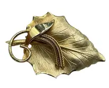 Vintage brooch maple leaf with fringe decor.