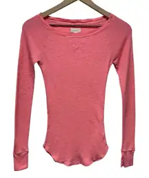 Aerie‎ Women Fitted Top Long Sleeve Stretch Size XS Pink Y2K Preppy Coquette