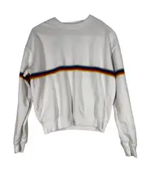 John Galt Brandy Melville White Rainbow Stripe Sweatshirt Womens OS Cropped