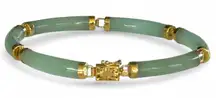 14K Yellow Gold‎ Natural Jadeite Jade Tube Link Bracelet