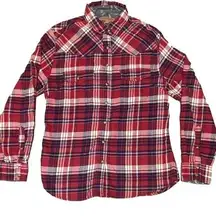 Jachs Girlfriend Comfort Stretch Red Buffalo Plaid Button Up flannel Size M