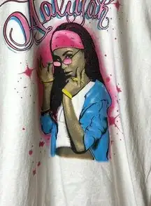 Aaliyah Rap Tee T Shirt White Large L Retro Girl Artist Music Graphic Solid Logo