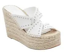 Marc Fisher LTD Angelina Wedge Sandals‎ Size 9 White With Silver Studs