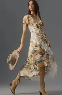 ANTHROPOLOGIE V-Neck Ruffle Lace Floral Hi Low Tiered Slip Dress Size 6 NEW