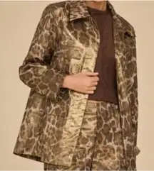 The Noli Shop Jacket Womens Small Leopard Metallic Cargo Animal Print NSRW240242