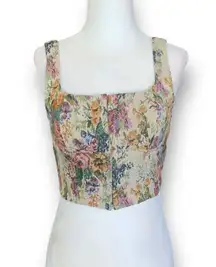 Wild Fable  Corset Crop Top Floral Tapestry Front Hook Closure Square Neckline