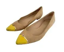 Tory Burch Pointed Suede Ballet Flats in Colorblock Cream and Yellow