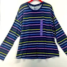 GAP Stripped Long Sleeve Top Women’s XXL Navy W/Multicolored Strips NEW‎