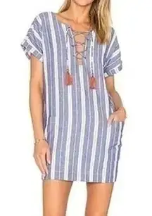 Warren blue & white striped short sleeve tunic mini dress size S