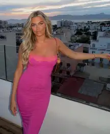 HOUSE OF CB 'Aiza' Raspberry Lace Trimmed Maxi‎ Dress NWOT size XS