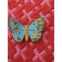 Vintage Brooch Pin Butterfly Enamel Aqua Blue Goldtone Yellow Dainty Petite