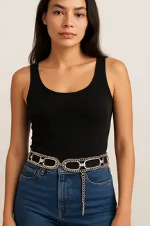 Unbranded Chain Link Metal Belt Y2K Glam Silver 38”