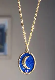 gold stainless steel blue celestial whimsical chic moon necklace🌟