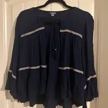 Navy Blue Women's Top with White Accents