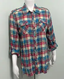 ANTHROPOLOGIE poststamp plaid buttons down shirt size 12