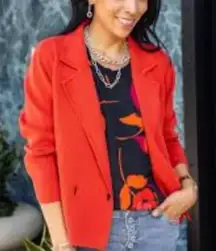 CAbi Coronation Cardigan Orange Red Preppy Crop Soft Blazer Pockets Casual XS
