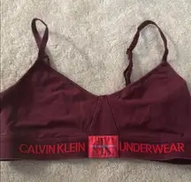 Calvin Klein Maroon Triangle-Cut Bra with Branded Elastic