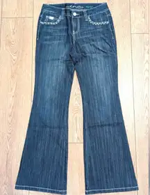 INC Jeans Womens 4 Flare Leg Flared Rhinestones Bling Pockets Regular Fit‎
