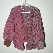 Handmade Super chunky crochet cardigan blanket cropped sweater mauve pinks