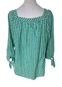 IZOD Womens Green‎ Gingham Check 3/4 Sleeve Square Neck Blouse Top