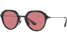Prada SPR05Y Black Marble Pink Lens Oval 50mm Sunglasses