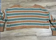 Striped Brown and Green Women's Sweater knit crop top