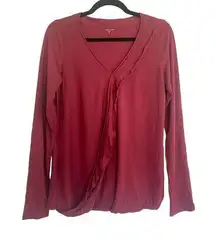 Garnet hill cotton wine collared ruffle blouse large