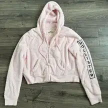Hollister Women's Pink Fuzzy‎ Zip Up Hoodie Jacket Size M