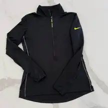 Nike Pro Dri Fit Black Neon Yellow Zip Pullover Long Sleeve Mesh Women's Large