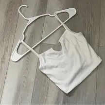 Are You Am I Tank Top split neck crop womens White (small) going out basic plain