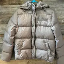 J. Crew Taupe Puffer Removable Hooded Jacket Size Small