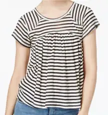 Free People Jojo Striped Top Basic Swing Shift Cap Sleeve‎ Black White Size XS