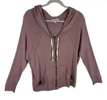 Downeast Mauve Waffle Knit Thermal Full Zip Hooded Lightweight Top Size S