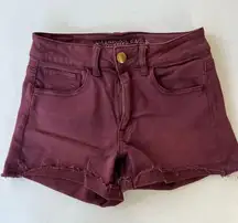 American Eagle  super stretch high rise shortie burgundy shorts size 2