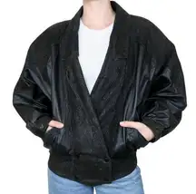 Vintage 70s Weiss Furs Black Leather Snakeskin Bomber Jacket