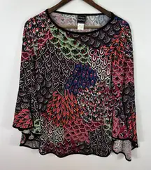 Coco Bianco Top M Boho Psychedelic Bell Sleeve USA Vtg‎ Festival Artsy Stretch